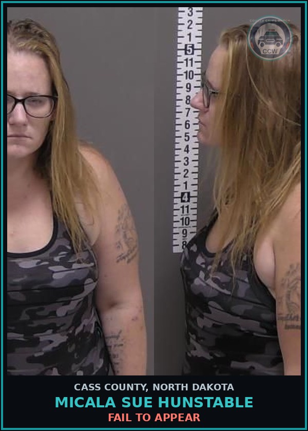 Booking mugshot of Micala Sue Hunstable in Cass County