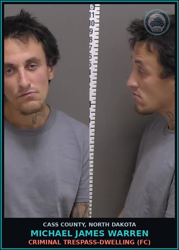 Booking mugshot of Michael James Warren in Cass County