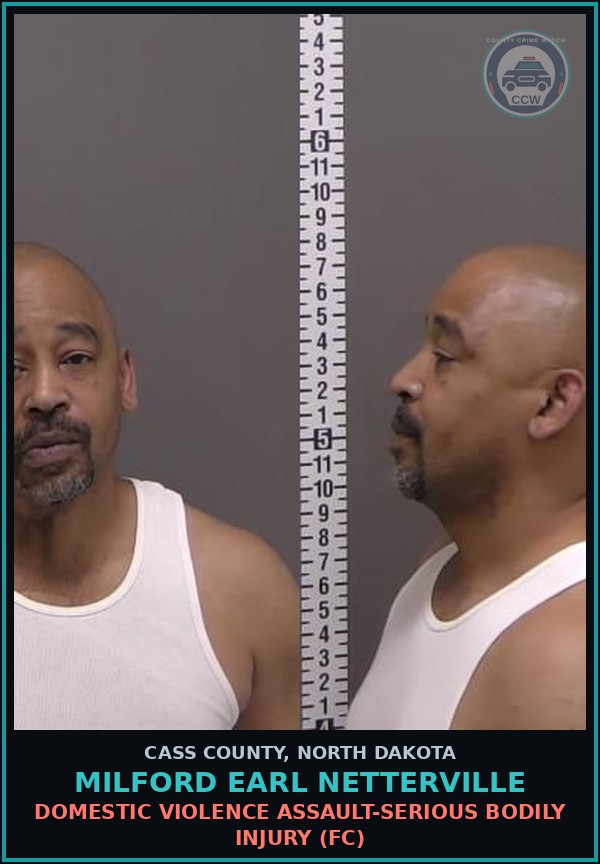 Booking mugshot of Milford Earl Netterville in Cass County