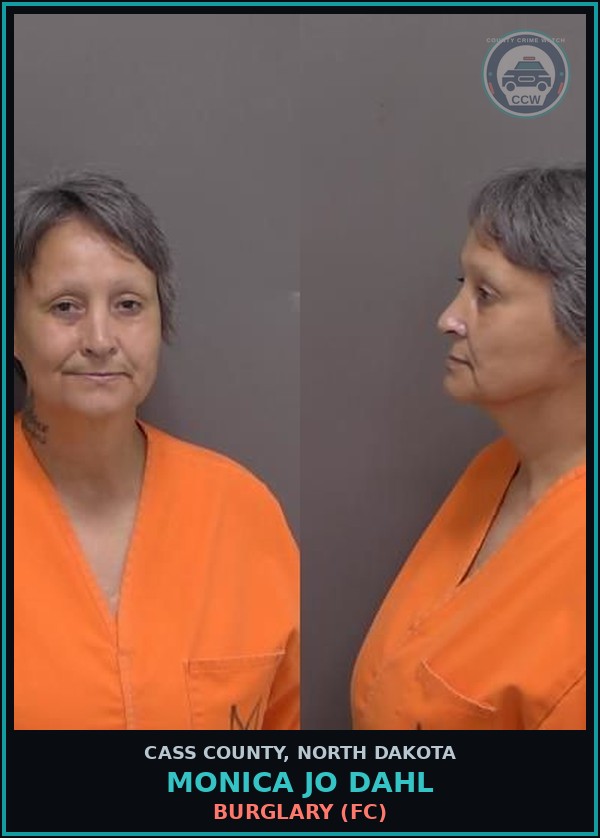 Booking mugshot of Monica Jo Dahl in Cass County