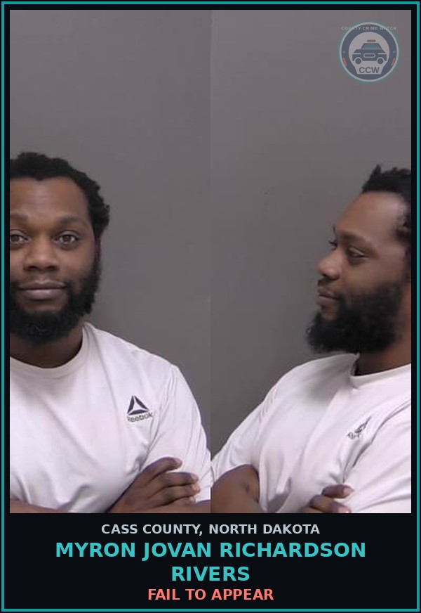 Booking mugshot of Myron Jovan Richardson Rivers in Cass County