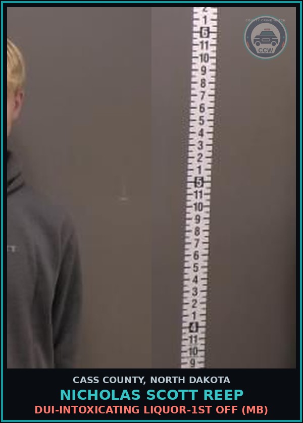 Booking mugshot of Nicholas Scott Reep in Cass County