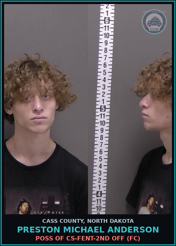 Booking mugshot of Preston Michael Anderson in Cass County