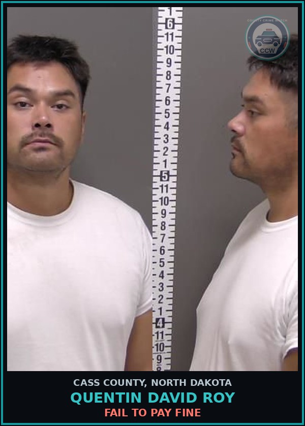 Booking mugshot of Quentin David Roy in Cass County