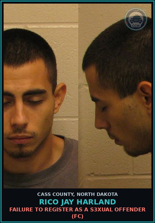 Booking mugshot of Rico Jay Harland in Cass County