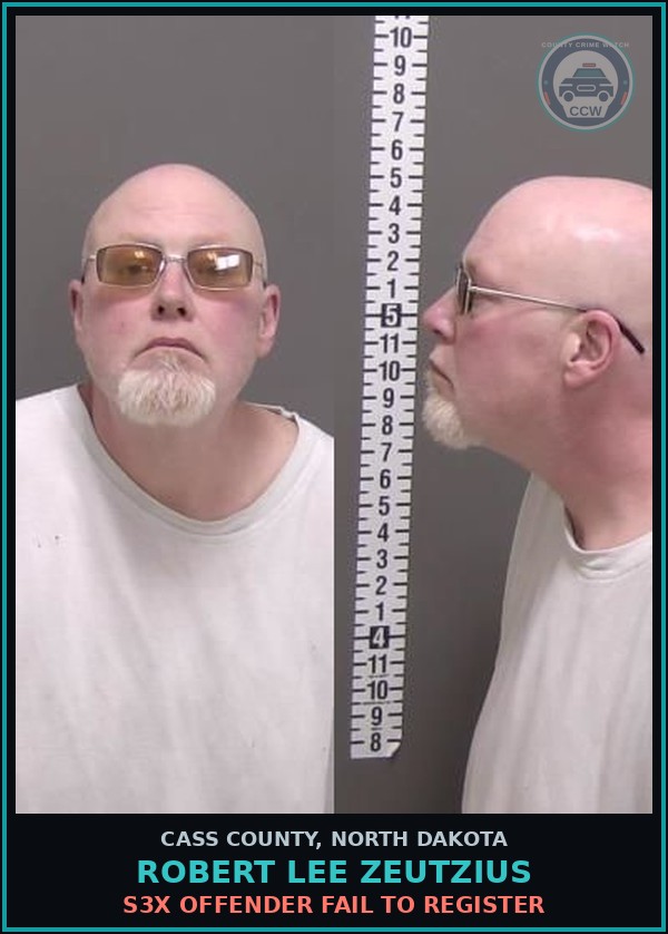 Booking mugshot of Robert Lee Zeutzius in Cass County
