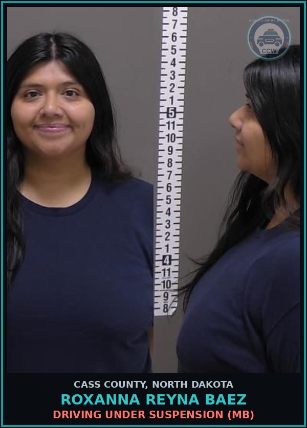 Booking mugshot of Roxanna Reyna Baez in Cass County