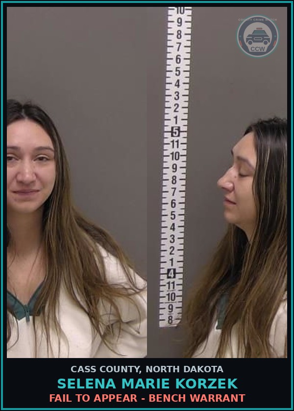 Booking mugshot of Selena Marie Korzek in Cass County