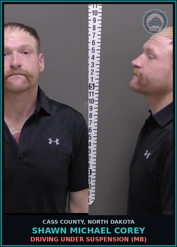 Booking mugshot of Shawn Michael Corey in Cass County
