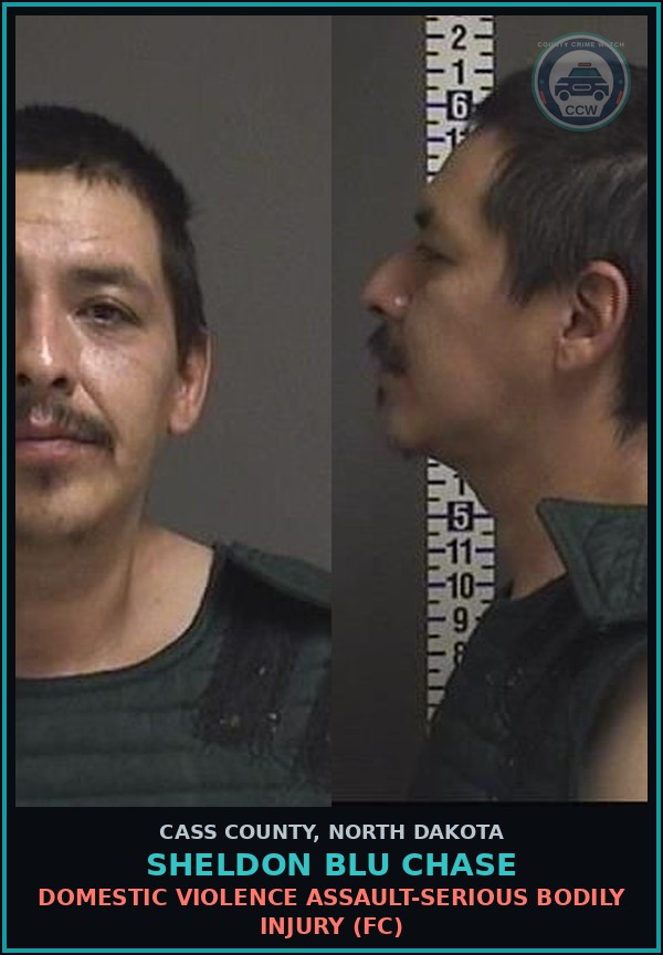 Booking mugshot of Sheldon Blu Chase in Cass County
