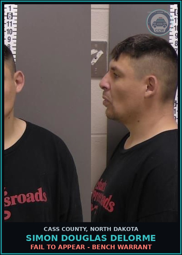 Booking mugshot of Simon Douglas Delorme in Cass County