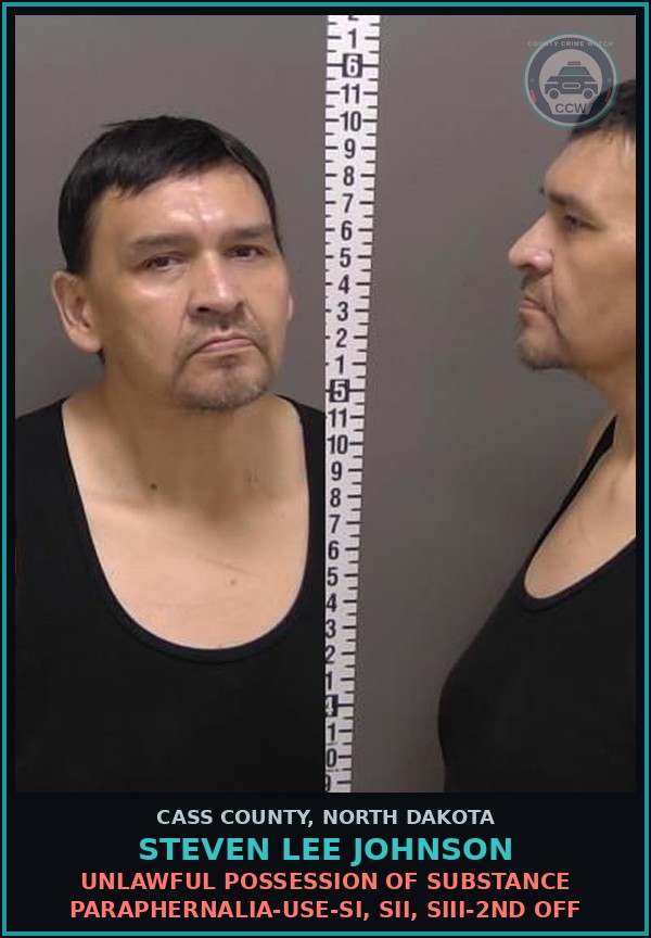 Booking mugshot of Steven Lee Johnson in Cass County