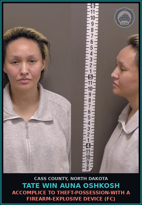Booking mugshot of Tate Win Auna Oshkosh in Cass County