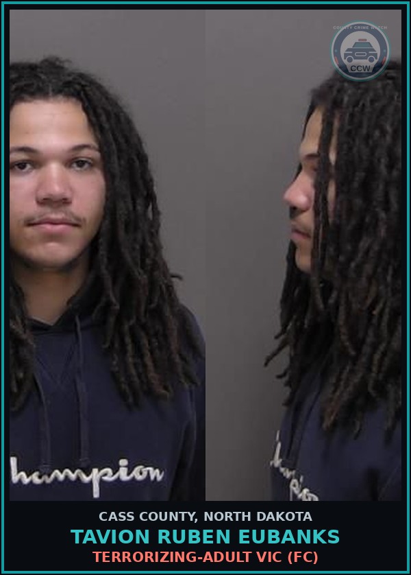 Booking mugshot of Tavion Ruben Eubanks in Cass County