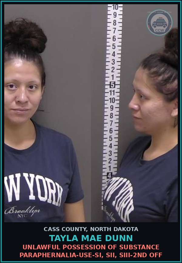 Booking mugshot of Tayla Mae Dunn in Cass County