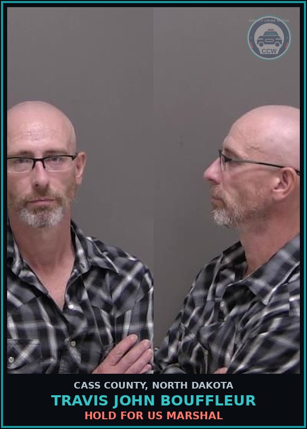 Booking mugshot of Travis John Bouffleur in Cass County