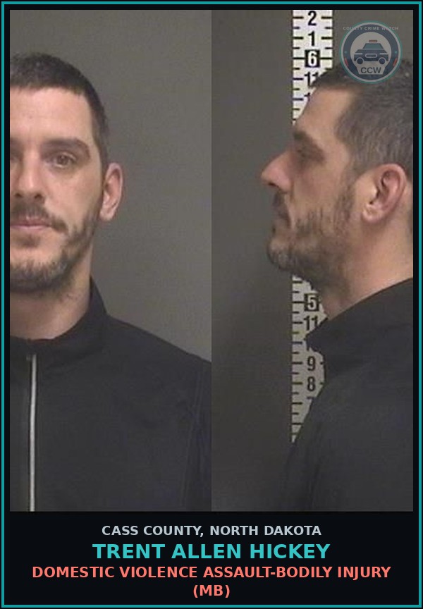 Booking mugshot of Trent Allen Hickey in Cass County