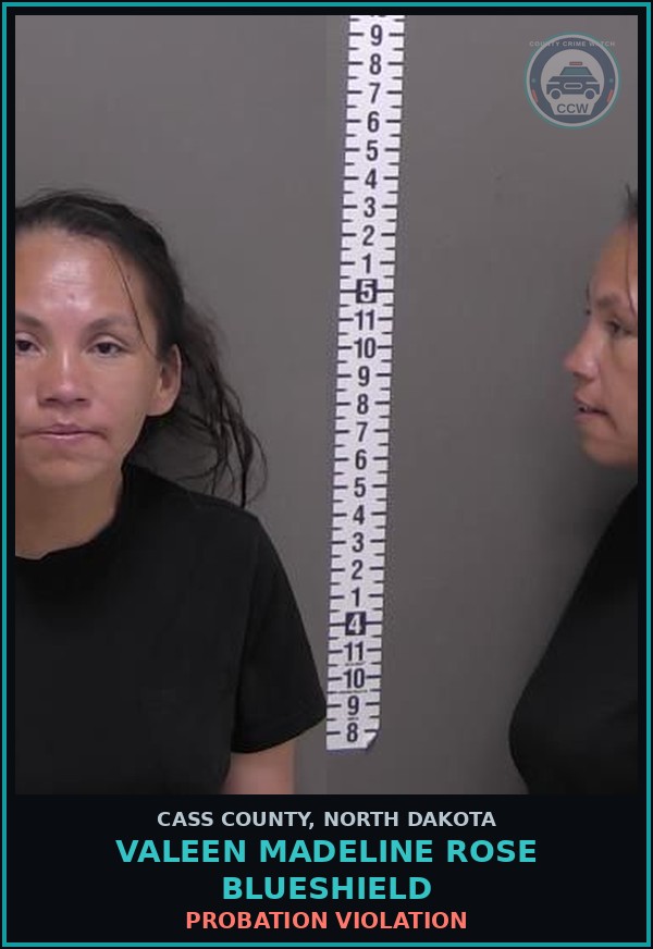 Booking mugshot of Valeen Madeline Rose Blueshield in Cass County