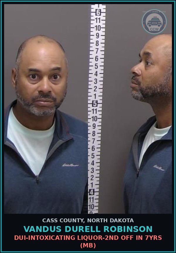 Booking mugshot of Vandus Durell Robinson in Cass County