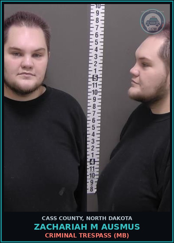 Booking mugshot of Zachariah M Ausmus in Cass County