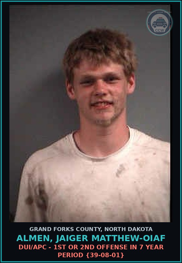 Booking mugshot of Almen, Jaiger Matthew-Oiaf in Grand Forks County