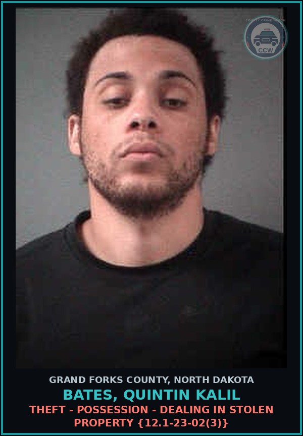 Booking mugshot of Bates, Quintin Kalil in Grand Forks County