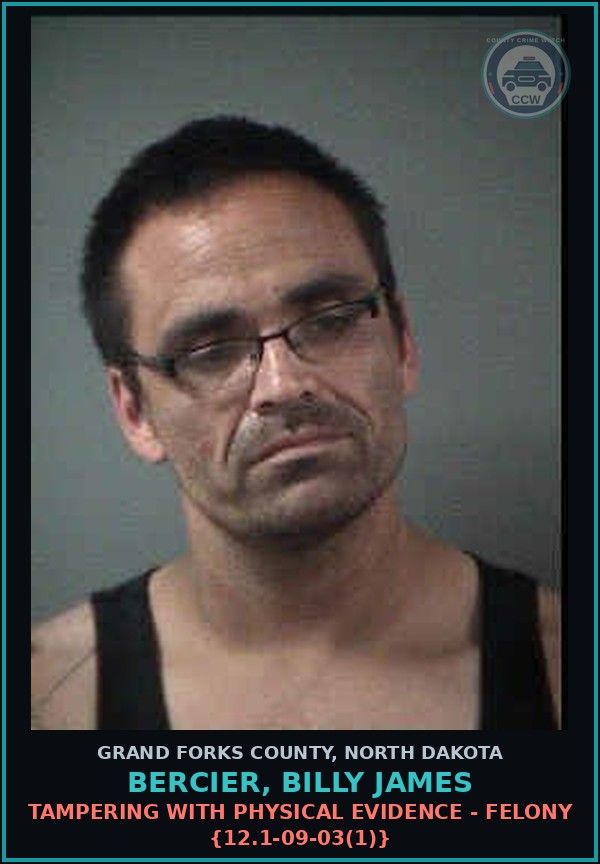 Booking mugshot of Bercier, Billy James in Grand Forks County