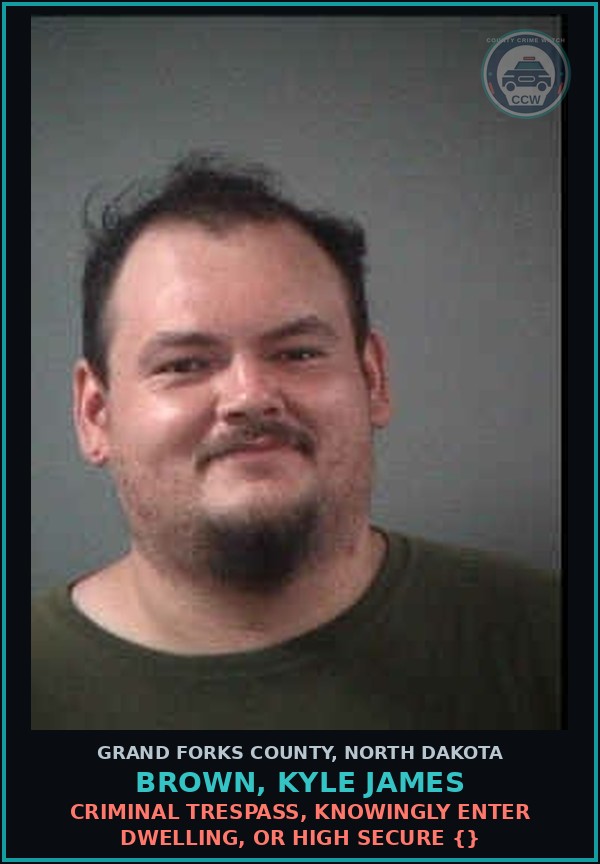 Booking mugshot of Brown, Kyle James in Grand Forks County