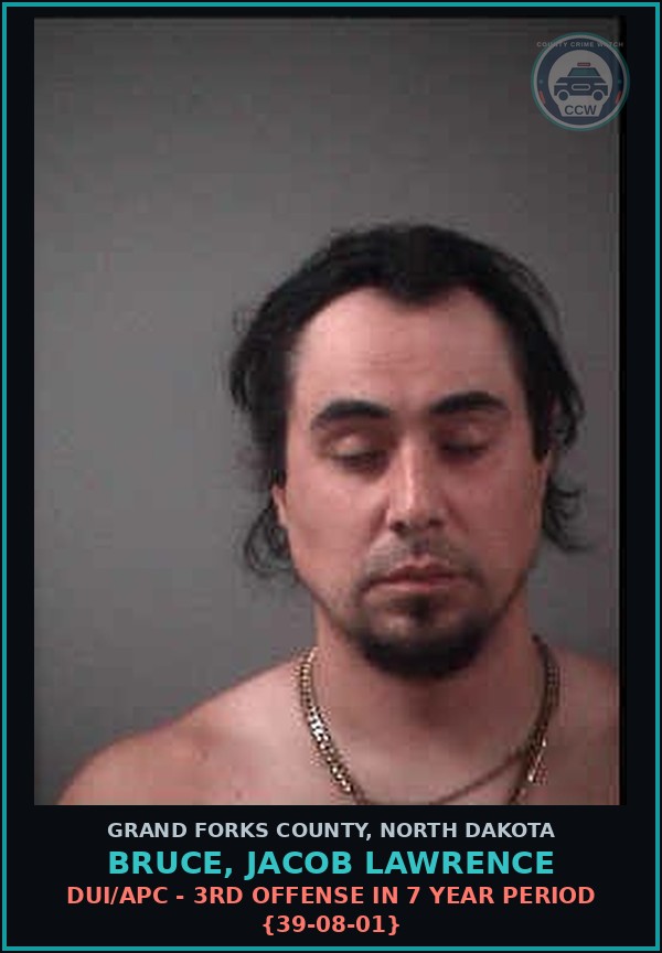 Booking mugshot of Bruce, Jacob Lawrence in Grand Forks County