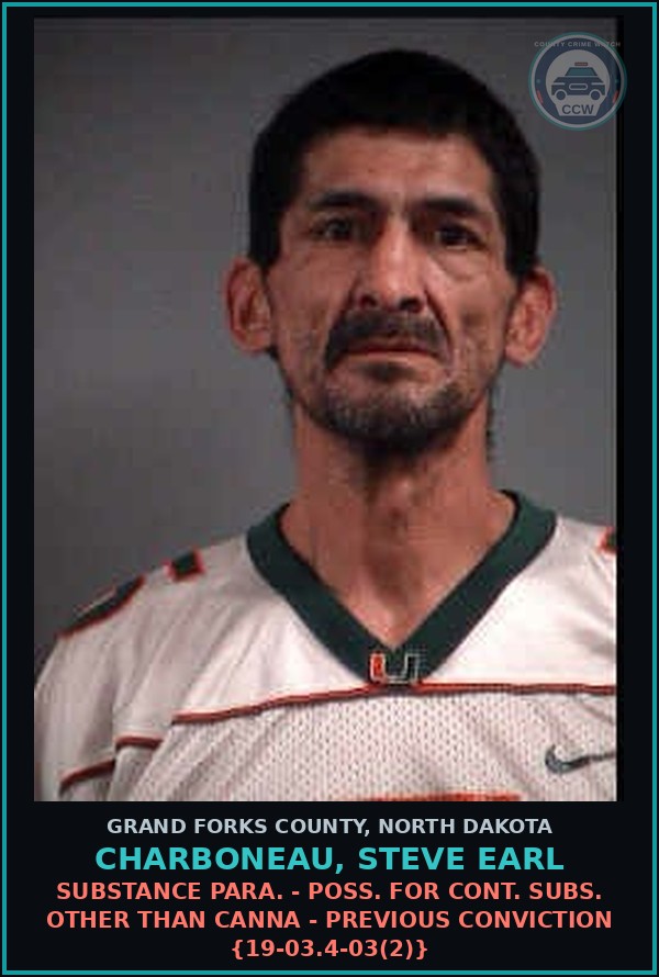 Booking mugshot of Charboneau, Steve Earl in Grand Forks County