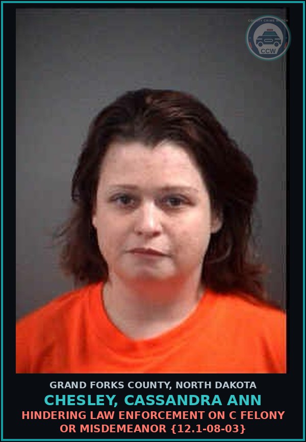 Booking mugshot of Chesley, Cassandra Ann in Grand Forks County