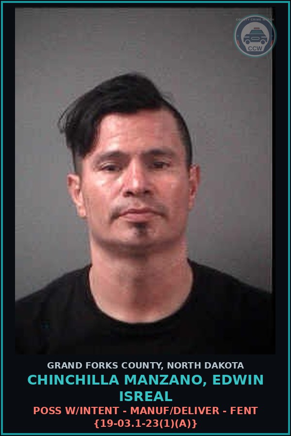 Booking mugshot of Chinchilla Manzano, Edwin Isreal in Grand Forks County