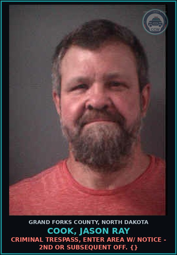 Booking mugshot of Cook, Jason Ray in Grand Forks County