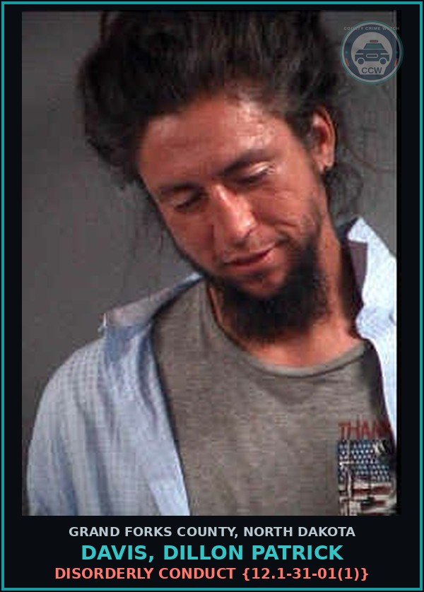 Booking mugshot of Davis, Dillon Patrick in Grand Forks County