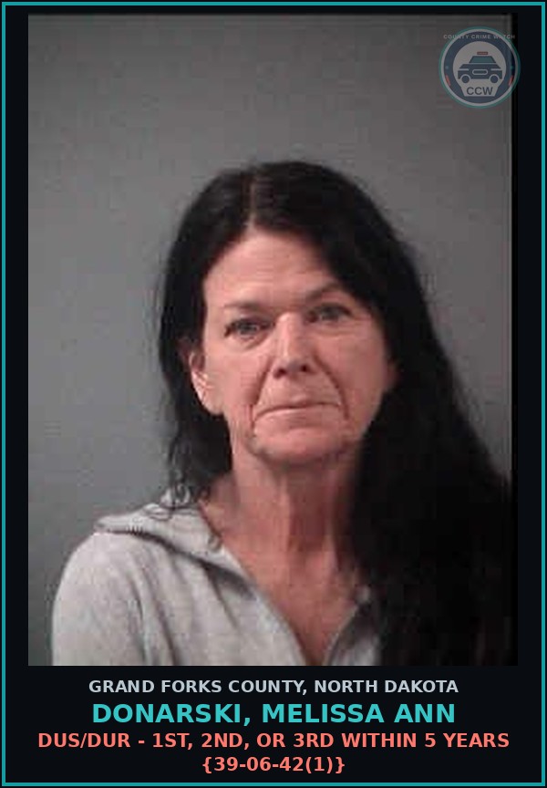 Booking mugshot of Donarski, Melissa Ann in Grand Forks County