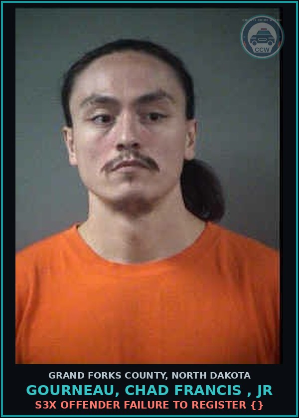 Booking mugshot of Gourneau, Chad Francis , Jr in Grand Forks County