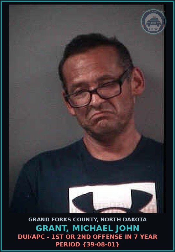 Booking mugshot of Grant, Michael John in Grand Forks County