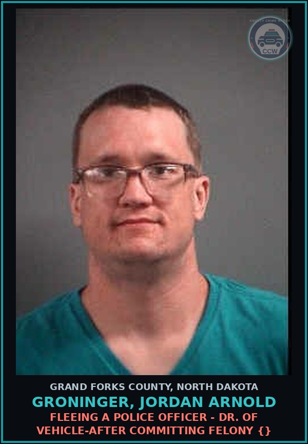 Booking mugshot of Groninger, Jordan Arnold in Grand Forks County