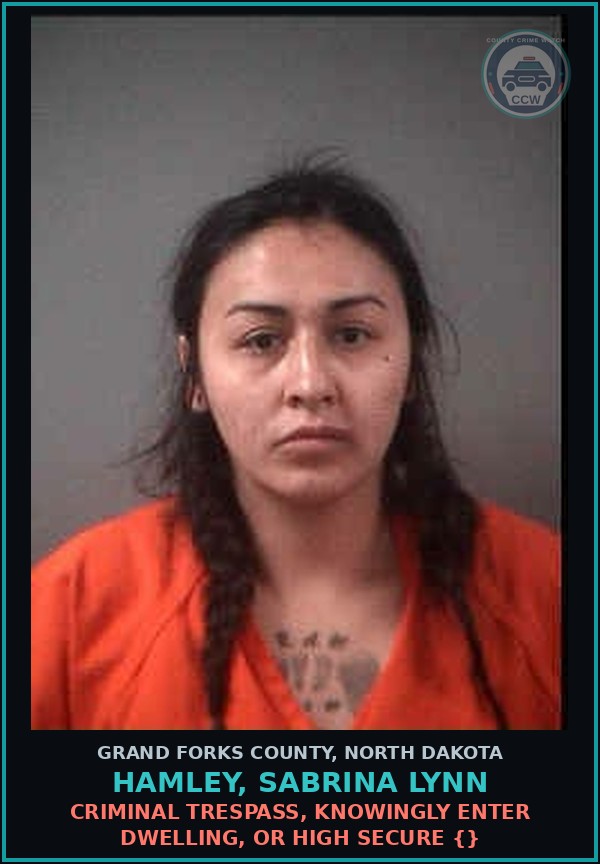 Booking mugshot of Hamley, Sabrina Lynn in Grand Forks County