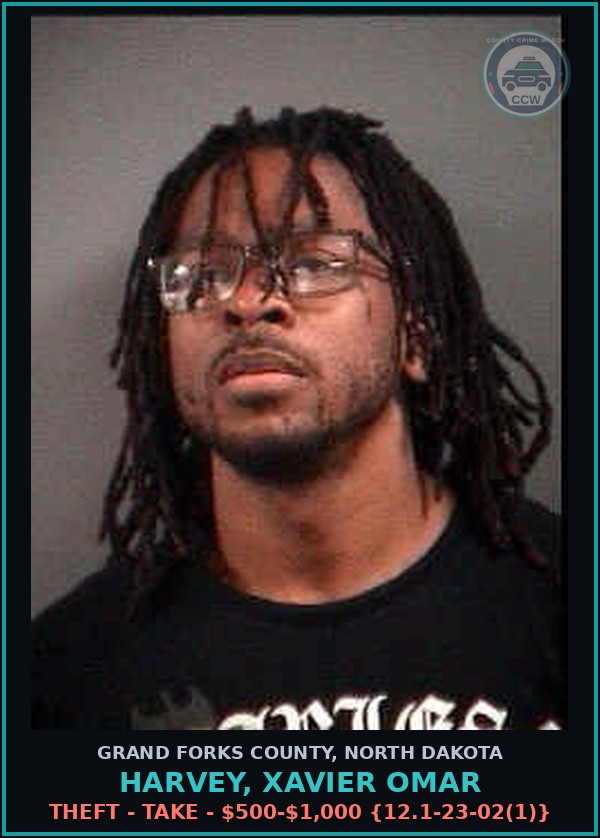 Booking mugshot of Harvey, Xavier Omar in Grand Forks County