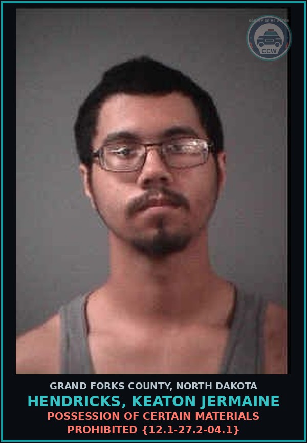 Booking mugshot of Hendricks, Keaton Jermaine in Grand Forks County