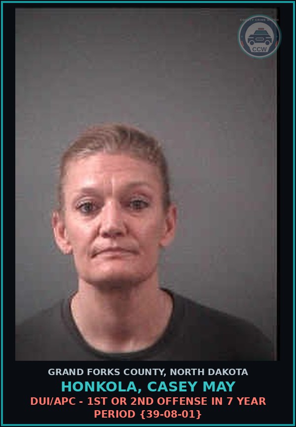 Booking mugshot of Honkola, Casey May in Grand Forks County