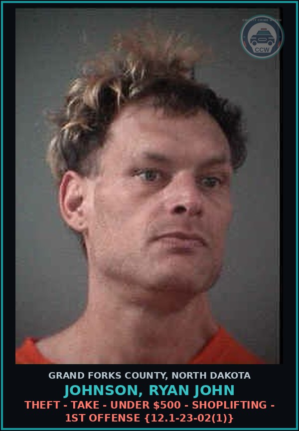 Booking mugshot of Johnson, Ryan John in Grand Forks County