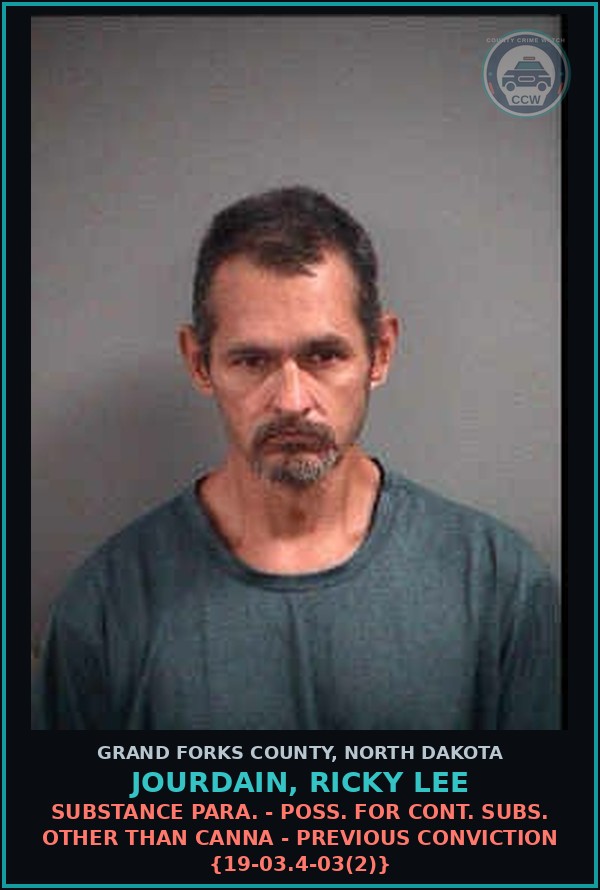 Booking mugshot of Jourdain, Ricky Lee in Grand Forks County
