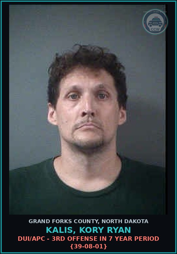 Booking mugshot of Kalis, Kory Ryan in Grand Forks County