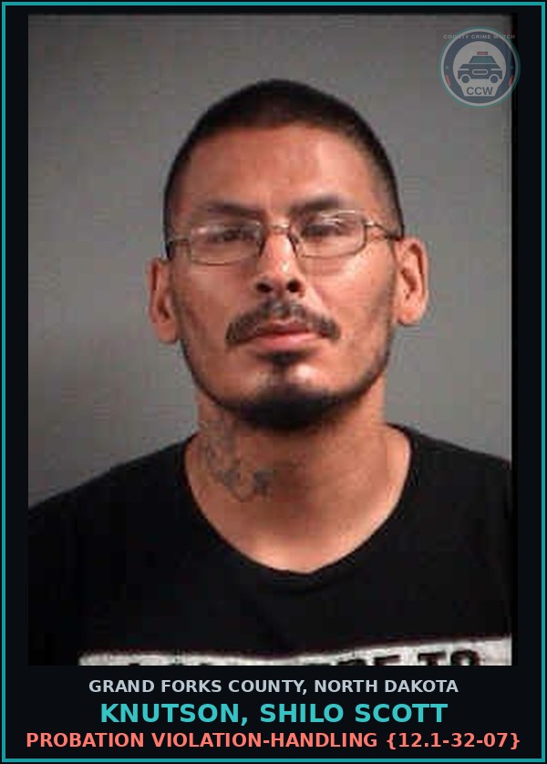 Booking mugshot of Knutson, Shilo Scott in Grand Forks County