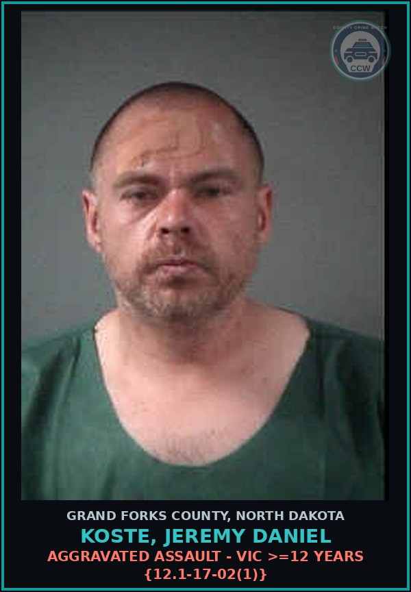 Booking mugshot of Koste, Jeremy Daniel in Grand Forks County