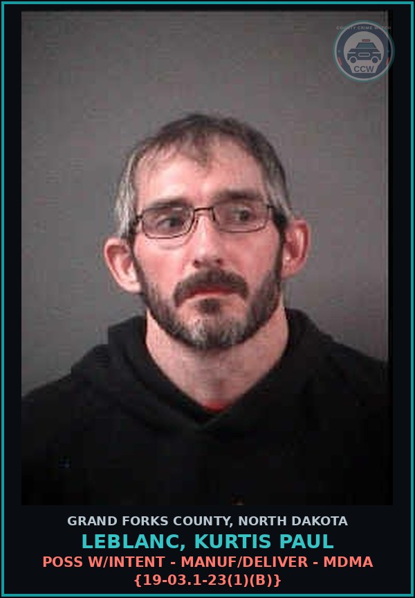 Booking mugshot of Leblanc, Kurtis Paul in Grand Forks County