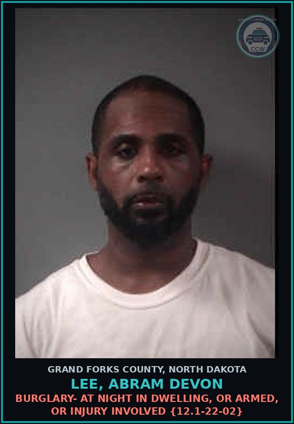 Booking mugshot of Lee, Abram Devon in Grand Forks County