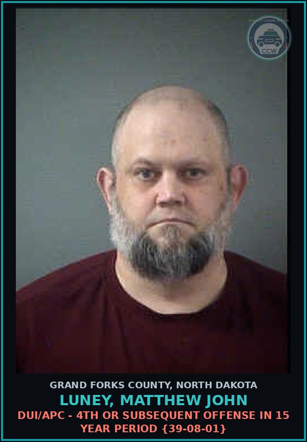 Booking mugshot of Luney, Matthew John in Grand Forks County